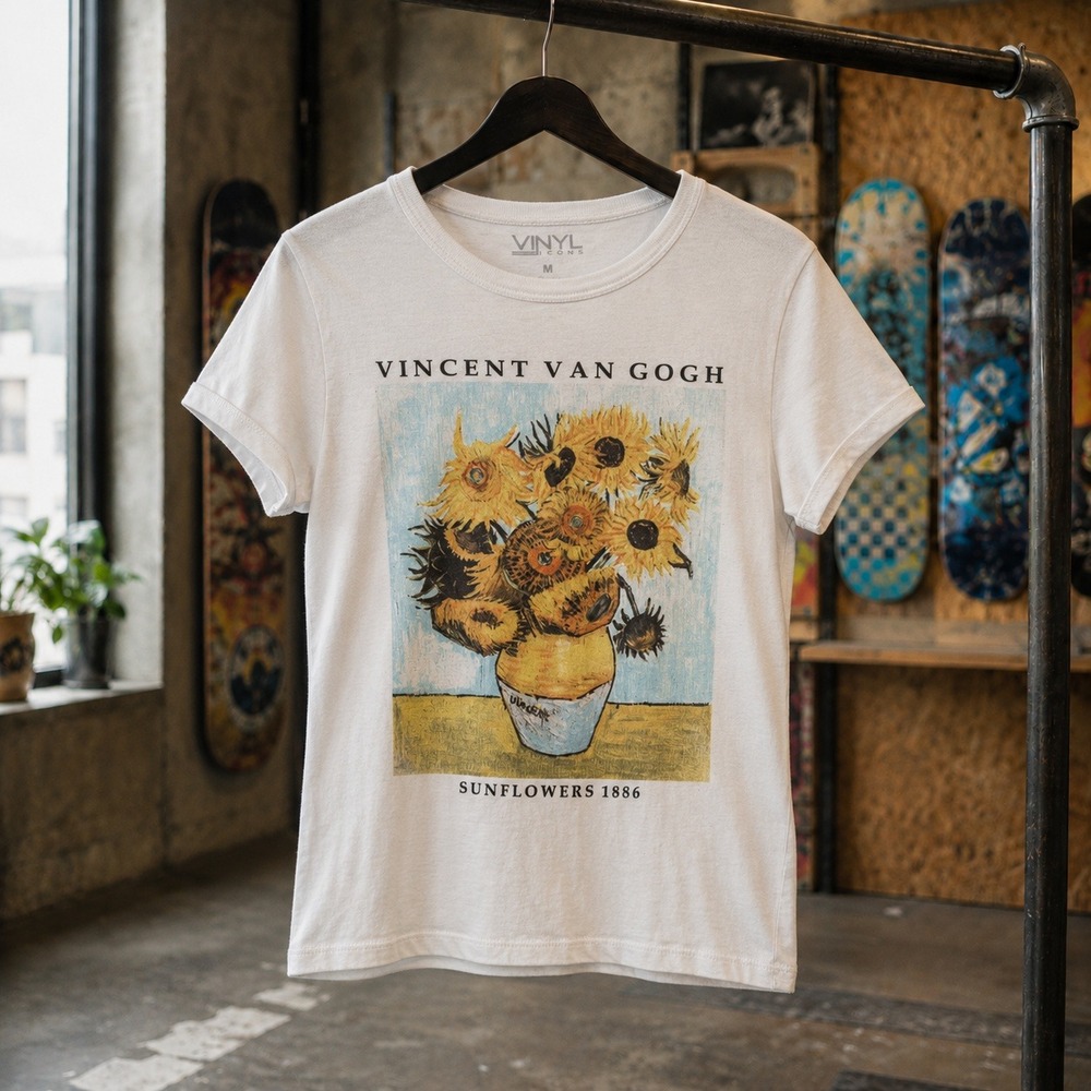 Vinyl Icons Vincent Van Gogh Sunflowers Graphic Tee Cream Womens Medium Art Tee